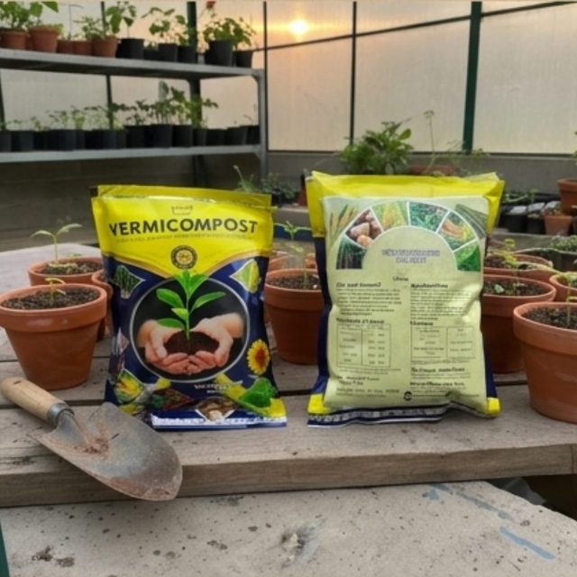 Vermicompost bags at a nursery